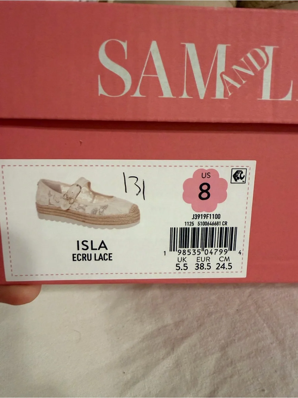 Sam & Libby Cream Lace Mary Jane Espadrille Flats with Gold Buckle